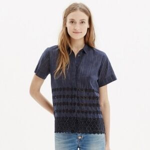 Madewell Eyelet-Hem Navy Striped Button Down Shirt